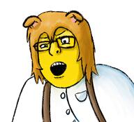 art clothes dog_ear drawfag drawing fat female femjanny glasses hair janny open_mouth overalls request variant:shotjak yellow_hair yellow_skin // 1025x927 // 565.9KB