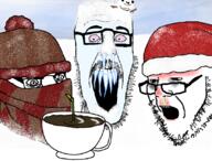 3soyjaks angry background beanie bloodshot_eyes carrot clothes cup glasses ice mucus nu_trio open_mouth santa_hat scarf sick snow snowman stick stubble variant:beastjak variant:burnsjak variant:impish_soyak_ears variant:kliksjak winter // 828x629 // 134.9KB