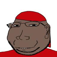 black_skin blood clothes durag ear eyelids gang glasses hat red small_eyes smile soyjak stubble subvariant:massjak subvariant:wholesome_soyjak variant:gapejak // 600x600 // 13.1KB