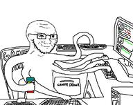 computer desk keyboard smug soyduel soyjak sproke stubble variant:soyak // 1024x813 // 40.1KB