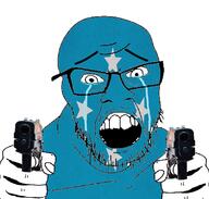 country countrywar crying flag flag:micronesia glasses gun hair hand holding_object micronesia open_mouth pistol soyjak teeth variant:feraljakstubble // 1117x1066 // 664.9KB