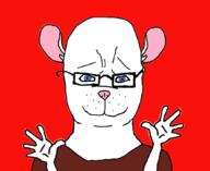 ear glasses hand hands_up jamba jamster mouse pauli_maus pink_ears pink_nose smile soyjak variant:chudjak white_fur // 1049x860 // 145.8KB