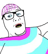 arm clothes glasses half_open_mouth lipstick looking_to_the_left makeup mustache purple_hair stubble tranny variant:max yellow_teeth // 682x767 // 20.7KB