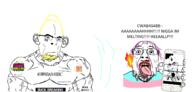 bbc beard blue_eyes buck_breaking buff burning bwc clothes fire frown glasses hair holding_object hwnbas4bbc i_love melting nazism phone queen_of_spades radiation schutzstaffel thug_hunter tranny upside_down variant:bernd variant:cobson yellow_hair // 3448x1656 // 409.3KB