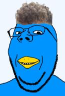 blue_skin glasses looking_at_you series:x_inmigrants soyjak subvariant:wholesome_soyjak twitter variant:gapejak zoomer zoomer_hair // 600x882 // 130.8KB