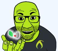 artist:bucephalus_(kiwi_farms) clothes dragon_ball dragon_ball_z glasses green_skin hand holding_object kiwifarms looking_at_you open_mouth perro_hold series:kiwiperros soyjak sticker stubble subvariant tmi transparent_background tshirt variant:el_perro_rabioso // 820x720 // 67.0KB