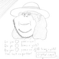 closed_mouth clothes crystal_cafe ear glasses hair hat heart redraw smile soyjak stubble text variant:impish_soyak_ears // 1080x1080 // 310.1KB