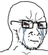 bloodshot_eyes closed_mouth crying glasses red_eyes sad seethe seething soyjak stubble tear template variant:soyak // 641x730 // 9.5KB