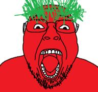 broot food glasses green_hair hair open_mouth red_skin soyjak stubble tomato variant:bernd vegetable // 582x550 // 121.5KB