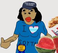 anthony_(user) big_lips brown_skin female fried_chicken meta:tagme mutt nigger please_be_paitent_i_have_autism watermelon // 609x559 // 170.1KB