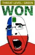 ahegao chile country emerald flag flag:chile gem glasses green green_eyes hair looking_up open_mouth schlog_color_event soyjak soyjak_blog star_(symbol) stubble teeth text threat_level_green variant:cobson won // 721x1115 // 140.5KB