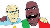 3soyjaks argentina brown_skin closed_mouth flag flag:argentina flag:italy friendship glasses italy mustache no_more_brother_wars shitskin smile soyjak stubble subhuman subvariant:wholesome_soyjak sun variant:cobson variant:feraljak variant:gapejak white_skin yellow yellow_skin // 1920x1080 // 267.6KB