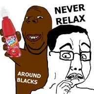 arm big_lips black_skin drink frightened glasses hand kool-aid never_relax_around_blacks smile subvariant:chudjak_(concerned) subvariant:wholesome_soyjak variant:chudjak variant:gapejak wide_eyes // 1000x1000 // 189.5KB