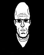 bald beard black_background black_eyes creepy double_chin ear forehead_lines glasses nose ominous teeth variant:sutcliffeson // 1080x1350 // 37.0KB