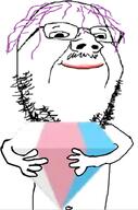 closed_mouth gem glasses hair happy holding_object lipstick mustache purple_hair smile soyjak stubble tranny trans variant:gapejak // 518x785 // 242.7KB