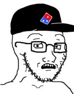 cap clothes dominos_(restaurant) glasses hat pizza scared soyjak stubble subvariant:soyak_(concerned) variant:soyak // 708x900 // 63.2KB
