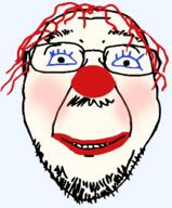 closed_mouth clown emoticon glasses grin makeup red_hair red_nose series:soymoji smile soyjak stubble tranny variant:bernd white_skin // 531x642 // 87.2KB
