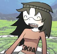 background cacao clothes glasses grass hair happy open_mouth smile tranny_artstyle variant:feraljak variant:soytan xitter // 999x957 // 126.0KB