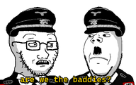 2soyjaks closed_mouth clothes concerned frown glasses hat hitler_mustache military_uniform moustache nazi_flag nazi_germany nazism open_mouth reaction_image reaction_image_memes sad schutzstaffel shadow skull subvariant:soyak_(concerned) subvariant:wholesome_soyjak swastika teeth text variant:gapejak variant:soyak white_background white_skin // 1591x1000 // 61.3KB