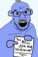 blue_skin body cord discord ear hand leaf pedophile pointing pointing_at_object rotten_teeth sign subvariant:wumpusferal t50_eyes text variant:feraljak wumpus // 1025x1525 // 48.2KB