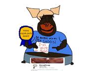 arm award badge bangsnap bangsnap_(troontuber) be_patient_i'm_trans belly_button brown_skin clothes fat finger full_body glasses hair hand holding_object holding_sign jewtube lips negro o_algo obsessed peach_hair pointing red_lips ribbon shitskin soyjak soyjak_party subvariant:chudjak_front text tranny trend:slopjak troon variant:chudjak yellow_sclera youtube // 666x500 // 91.6KB