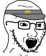 cap clothes glasses hat mcdonalds open_mouth soyjak stubble variant:soyak wagie // 572x693 // 14.6KB