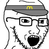 cap clothes glasses hat mcdonalds open_mouth soyjak stubble variant:soyak wagie // 572x693 // 14.6KB