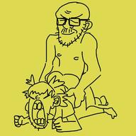 4chan anime arm closed_eyes closed_mouth clothes ear fist glasses hair hand holding_object mustache naked open_mouth sex soyjak stubble variant:soyak yellow_background yotsoyba // 1674x1674 // 404.8KB