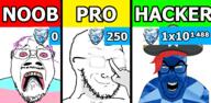 bloodshot_eyes captain_gem closed_mouth clothes crying ear flag flag:transgender_pride_flag gem glasses hacker hair hand multiple_soyjaks mustache noob open_mouth pirate pro purple_hair smile smug soyjak stubble teeth tongue troonella variant:bernd variant:impish_soyak_ears variant:slitherjak variant:soyak youtube youtube_thumbnail // 3000x1462 // 1004.0KB