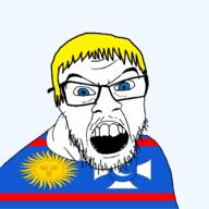 blue_eyes clothes country crescent flag flag:vinnytsia_oblast glasses hair mustache oblast open_mouth soyjak stubble sun teeth transparent transparent_background ukraine variant:feraljak vinnytsia_oblast yellow_hair // 1500x1500 // 170.3KB