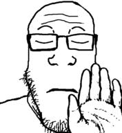 closed_eyes closed_mouth glasses hand hand_up sad soyjak stubble variant:markiplier_soyjak // 600x650 // 5.7KB