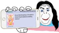 4chan artist:hellcat ash_ketchum closed_mouth eyeshadow fat hair holding_object holding_phone iphone lipstick long_hair makeup nintendo pokemon smile smug soyjak stubble tranny variant:alicia video_game vp_(4chan) // 1472x821 // 491.9KB