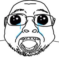crying distorted glasses oh_my_god_she_is_so_attractive open_mouth soyjak stubble variant:bernd // 255x250 // 43.4KB