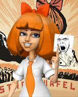 3d angry asian blue_eyes bowtie cartoon clothes communism female full_body glasses grin hair holding_object mao_zedong mymy necktie ongezellig open_mouth orange_hair orange_skin propaganda redraw ribbon skirt smile smirk soyjak stubble variant:cobson // 873x1080 // 314.9KB