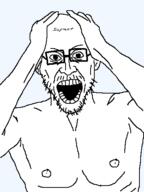 arm batman_(series) dc_comics ear facial_mark forehead_mark glasses hand joker_(dc) mustache nipple open_mouth soy soyjak soylent stubble suicide_squad text variant:jared_leto // 380x507 // 27.0KB