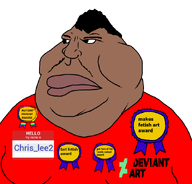 autism award big_lips chris_lee_(namefag) chris_the_kappa deviantart discord double_chin eyebrows fat latinx logo looking_to_the_left meta:namefags op_cant_draw_facial_hair red_shirt transparent_background trend:slopjak variant:meximutt // 888x849 // 56.6KB