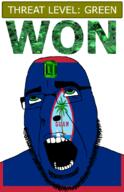 ahegao country emerald flag flag:guam gem glasses green green_eyes guam hair looking_up open_mouth plant schlog_color_event ship soyjak soyjak_blog stubble teeth text threat_level_green tree united_states variant:cobson won // 721x1115 // 172.8KB