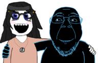 B_B_GHAST_(namefag) black_sclera blush clothes friendship glasses hair hugging love no_more_brother_wars smile soyjak stubble variant:bernd variant:soytan white_pupils // 1112x726 // 195.6KB