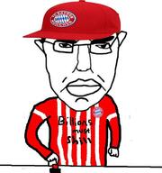 angry arm bavaria bayern_munchen button cap chud closed_mouth clothes coal ear football gem glasses hair hand hat millions_must_die shill soyjak subvariant:pol_face text variant:chudjak // 615x656 // 46.8KB