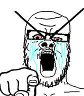 angry bald big_eyebrows bloodshot_eyes crying glasses hand mustache open_mouth pink_eyes pointing pointing_at_viewer selfish_little_fuck soyjak stubble tear template variant:a24_slowburn_soyjak // 454x520 // 11.1KB