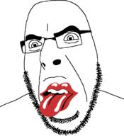 angry glasses looking_to_the_left open_mouth soyjak stubble teeth the_rolling_stones thick_eyebrows tongue variant:cobson // 720x789 // 38.8KB