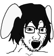 4chan animal_ears ear glasses hair hiroyuki open_mouth rabbit_ears soyjak stubble variant:soyak // 840x860 // 17.9KB