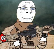 aryan eyes_like_the_o-o-cean firearm glove gun holding_gun holding_object holding_rifle marpat meta:reupload nahtzee national_socialism nazism optic rifle scarf schutzstaffel subvariant:nucob swastika variant:cobson vest war // 583x523 // 456.6KB