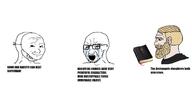 2soyjaks bible bloodshot_eyes chad christianity crying glasses mask nordic_chad open_mouth soyjak stubble text variant:soyak variant:wojak wojak // 1718x813 // 300.4KB