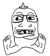 distorted glasses grin looking_to_the_left series:fusionjaks sitting smile subvariant:condiment transparent_background variant:feraljak variant:markiplier_soyjak // 600x669 // 11.9KB