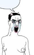 angry arm bloodshot_eyes breasts cat_ear crying eyeshadow glasses gynaecomastia hair lips lipstick makeup nipple open_mouth sad shirtless soyjak speech_bubble_empty tranny variant:chudjak // 535x862 // 126.8KB