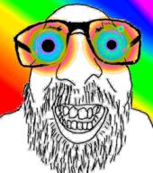 animated beard colorful flashing glasses open_mouth soyjak stubble variant:israeli_soyjak // 582x658 // 499.7KB