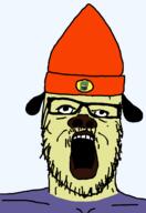 animal beanie clothes dog dog_ear dog_ears ear frog glasses hat laughing laughing_pepe looking_up open_mouth parappa parappa_the_rapper pepe playstation snout sony soyjak stubble tshirt variant:a24_slowburn_soyjak video_game // 1030x1500 // 43.8KB