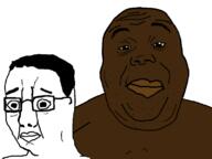 black_skin closed_mouth glasses hair scared soyjak variant:alicia variant:chudjak yellow_sclera // 800x600 // 63.1KB