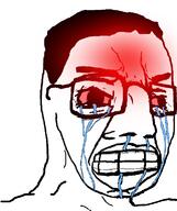 angry bloodshot_eyes blush crying deformed distorted glasses hair soyjak variant:chudjak // 645x770 // 100.1KB